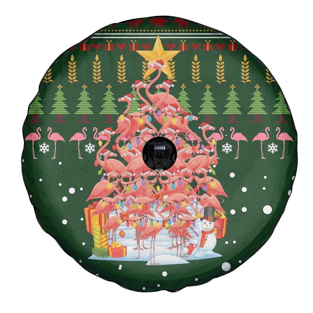 Flamingo Christmas Tree Christmas Spare Tire Cover Funny Xmas Holiday Patterns - Wonder Print Shop