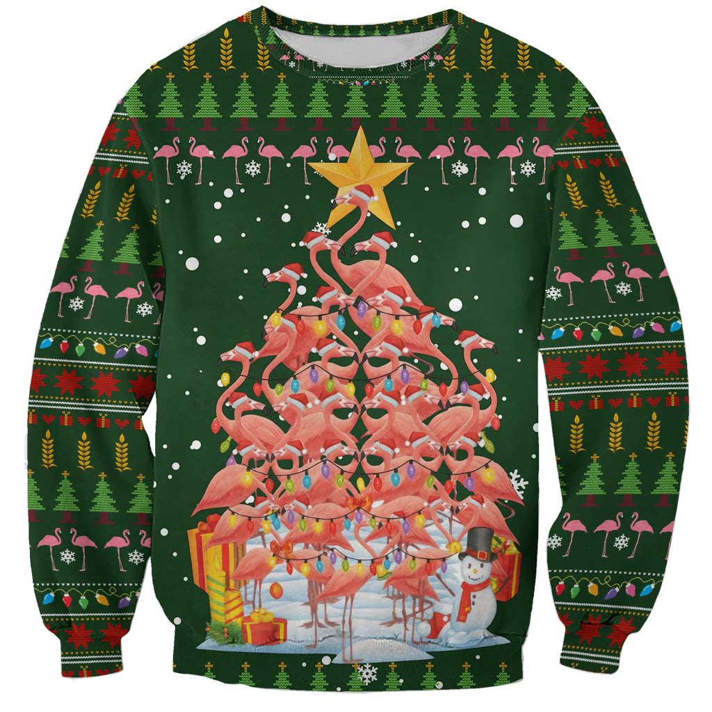 Flamingo Christmas Tree Christmas Sweatshirt Funny Xmas Holiday Patterns - Wonder Print Shop