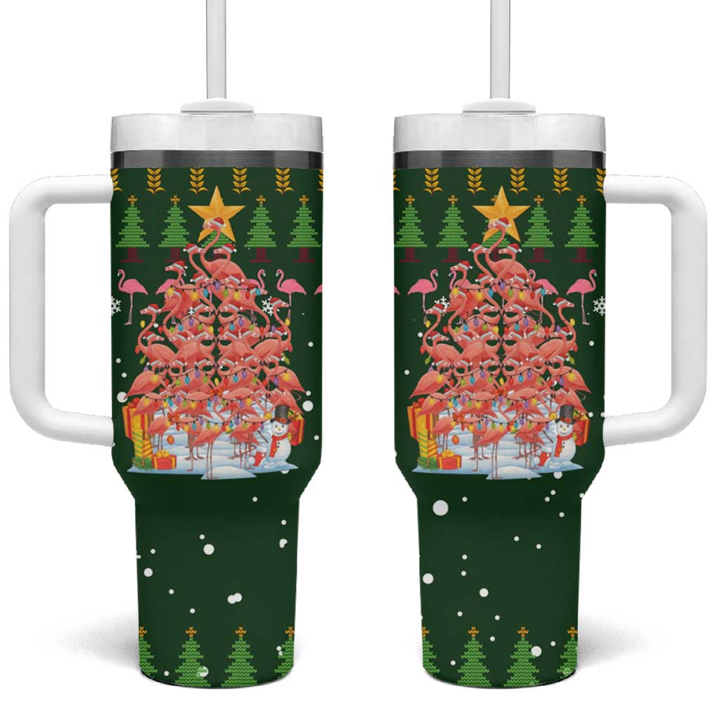 Flamingo Christmas Tree Christmas Tumbler With Handle Funny Xmas Holiday Patterns - Wonder Print Shop
