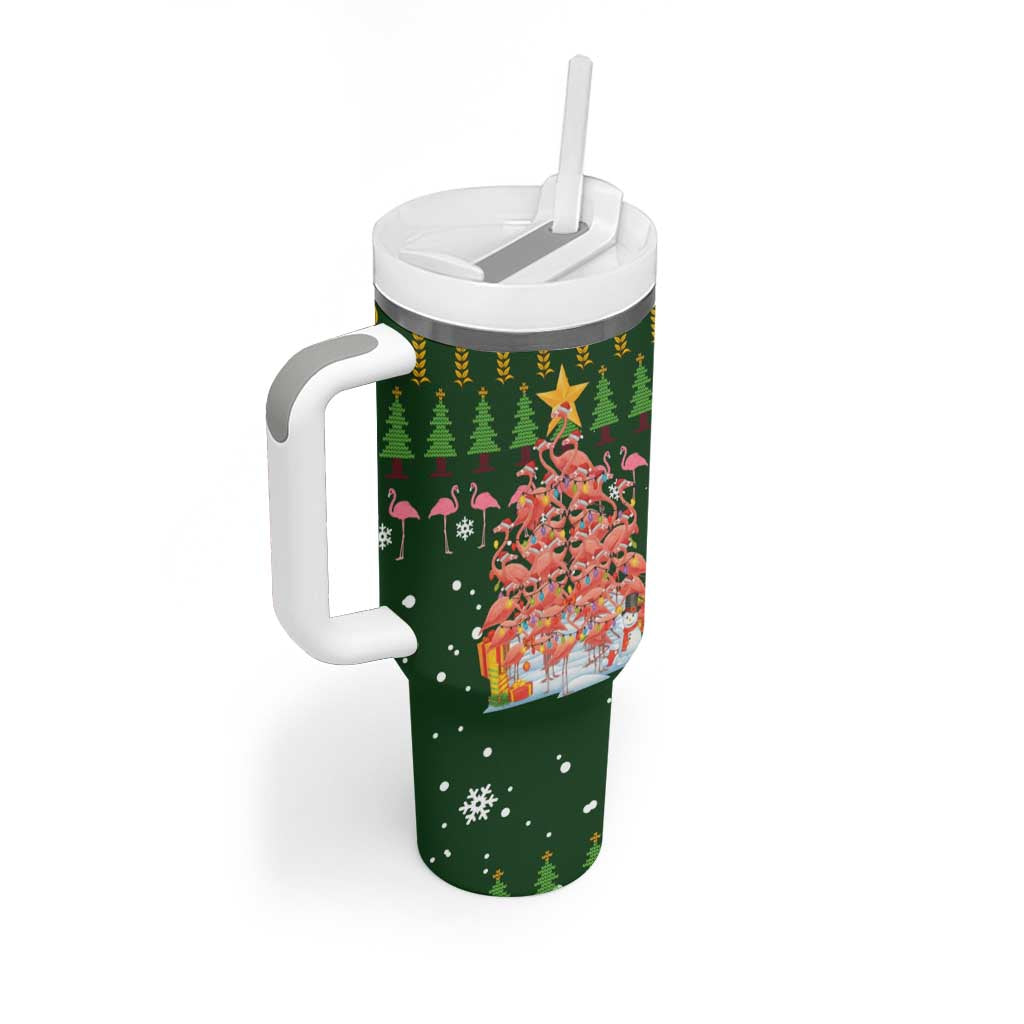 Flamingo Christmas Tree Christmas Tumbler With Handle Funny Xmas Holiday Patterns - Wonder Print Shop