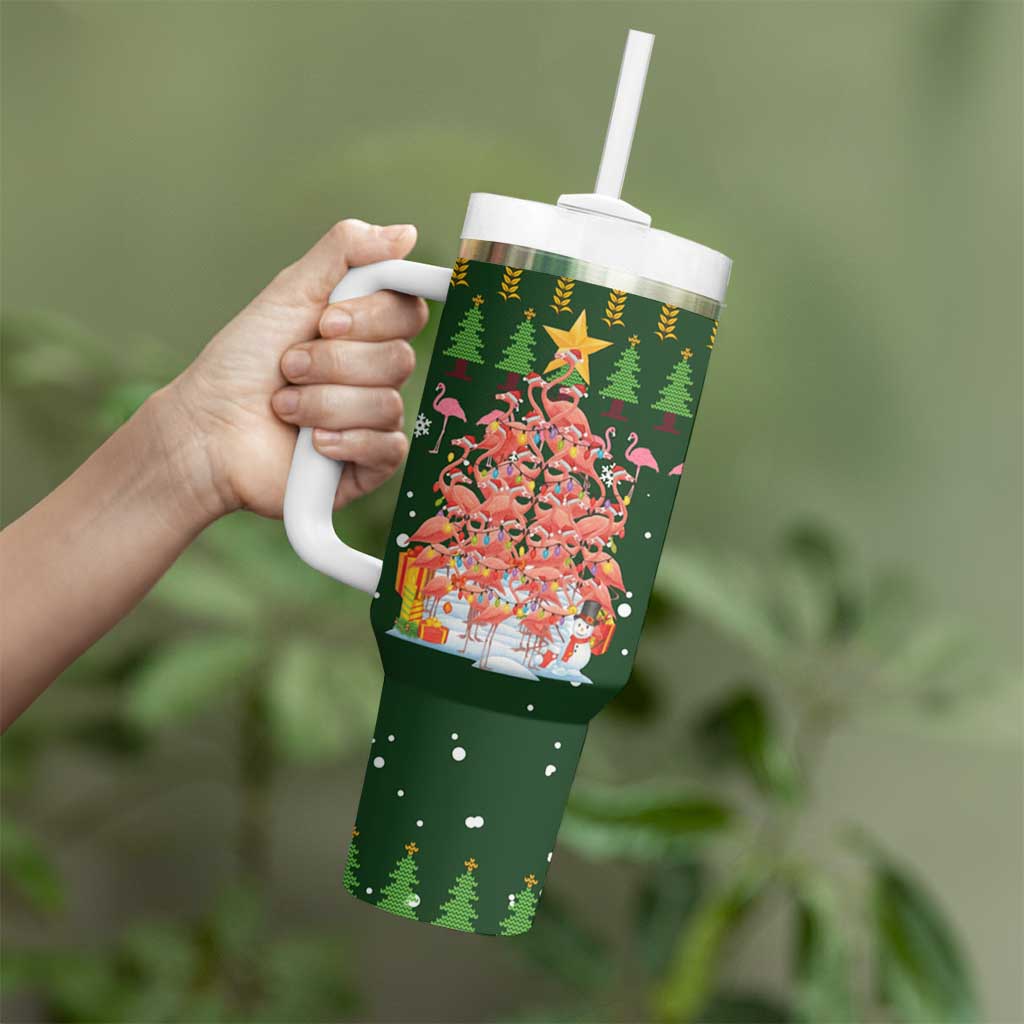 Flamingo Christmas Tree Christmas Tumbler With Handle Funny Xmas Holiday Patterns - Wonder Print Shop