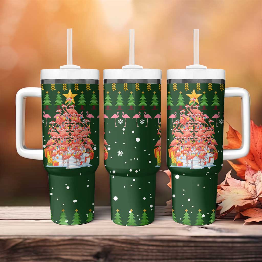 Flamingo Christmas Tree Christmas Tumbler With Handle Funny Xmas Holiday Patterns - Wonder Print Shop