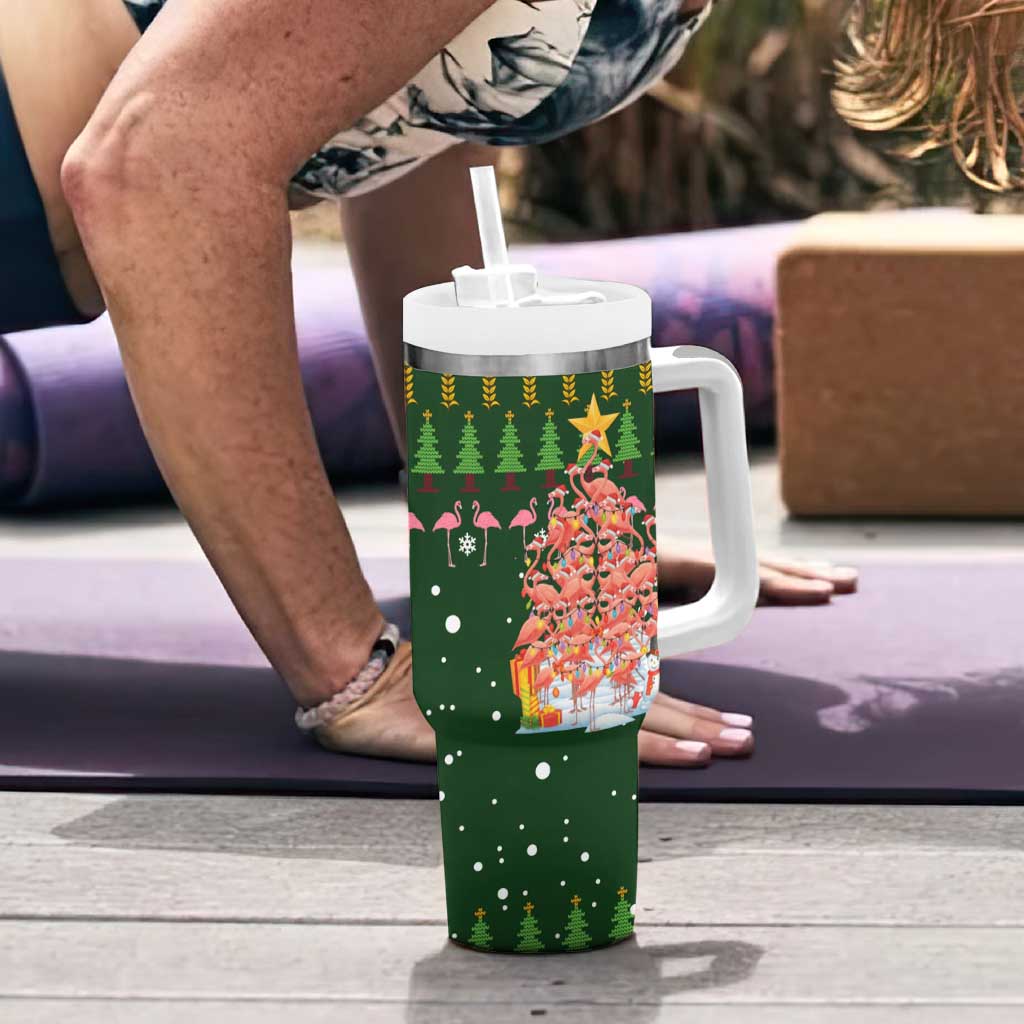 Flamingo Christmas Tree Christmas Tumbler With Handle Funny Xmas Holiday Patterns - Wonder Print Shop