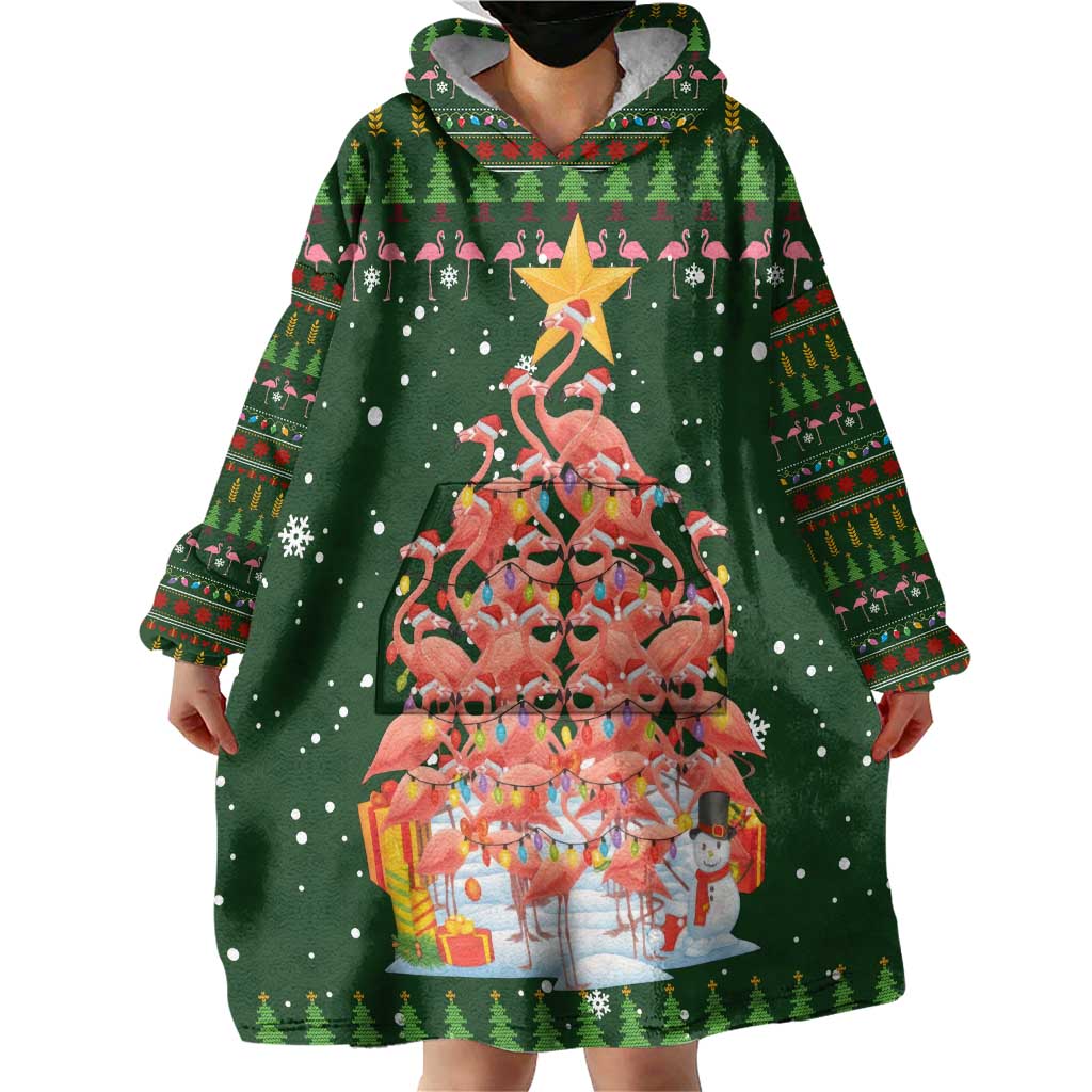 Flamingo Christmas Tree Christmas Wearable Blanket Hoodie Funny Xmas Holiday Patterns - Wonder Print Shop