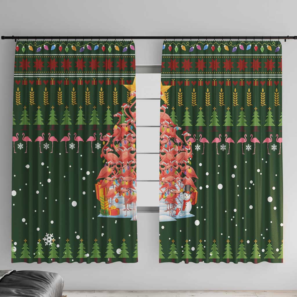 Flamingo Christmas Tree Christmas Window Curtain Funny Xmas Holiday Patterns - Wonder Print Shop