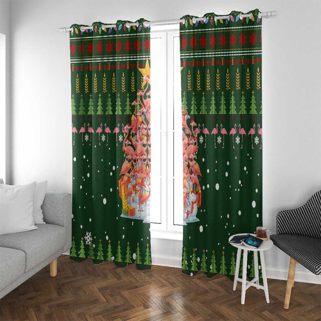 Flamingo Christmas Tree Christmas Window Curtain Funny Xmas Holiday Patterns - Wonder Print Shop