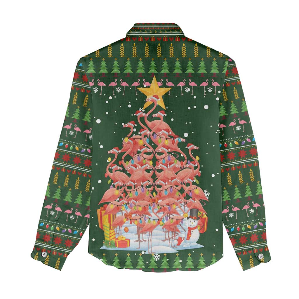 Flamingo Christmas Tree Christmas Women Casual Shirt Funny Xmas Holiday Patterns - Wonder Print Shop