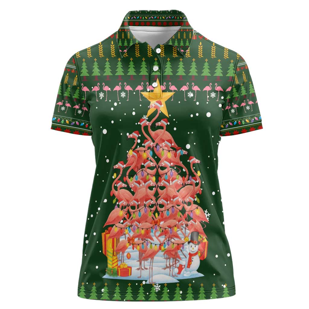 Flamingo Christmas Tree Christmas Women Polo Shirt Funny Xmas Holiday Patterns - Wonder Print Shop