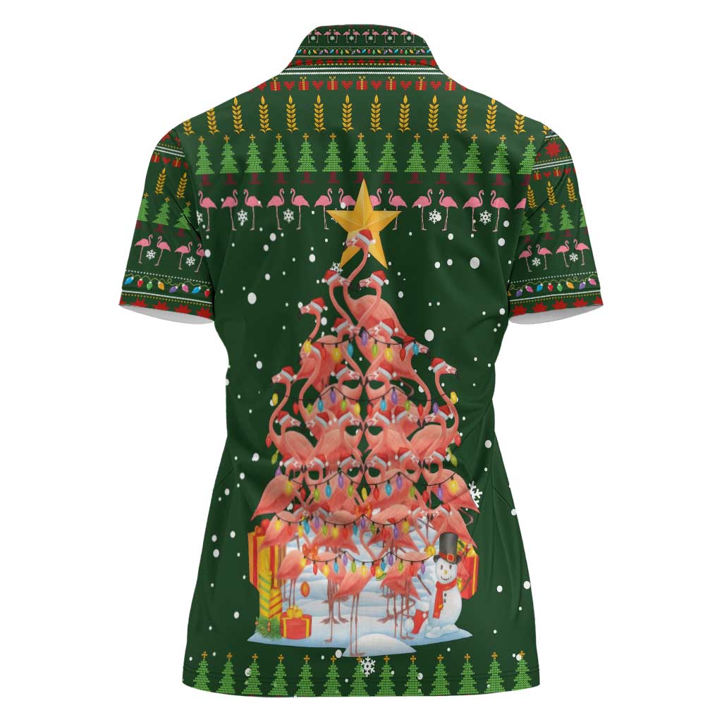 Flamingo Christmas Tree Christmas Women Polo Shirt Funny Xmas Holiday Patterns - Wonder Print Shop