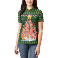 Flamingo Christmas Tree Christmas Women Polo Shirt Funny Xmas Holiday Patterns - Wonder Print Shop