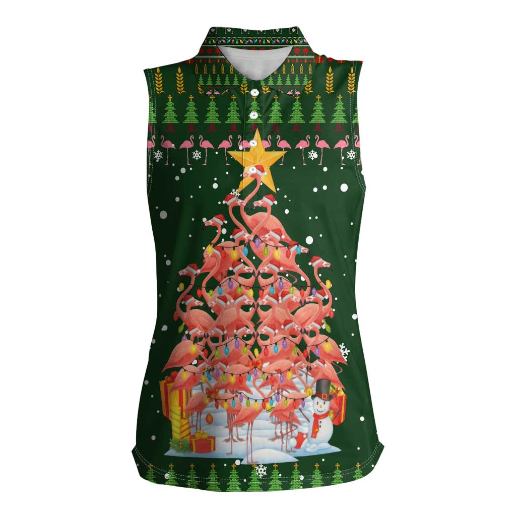Flamingo Christmas Tree Christmas Women Sleeveless Polo Shirt Funny Xmas Holiday Patterns - Wonder Print Shop