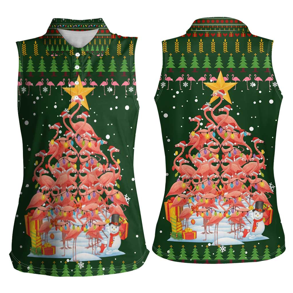 Flamingo Christmas Tree Christmas Women Sleeveless Polo Shirt Funny Xmas Holiday Patterns - Wonder Print Shop