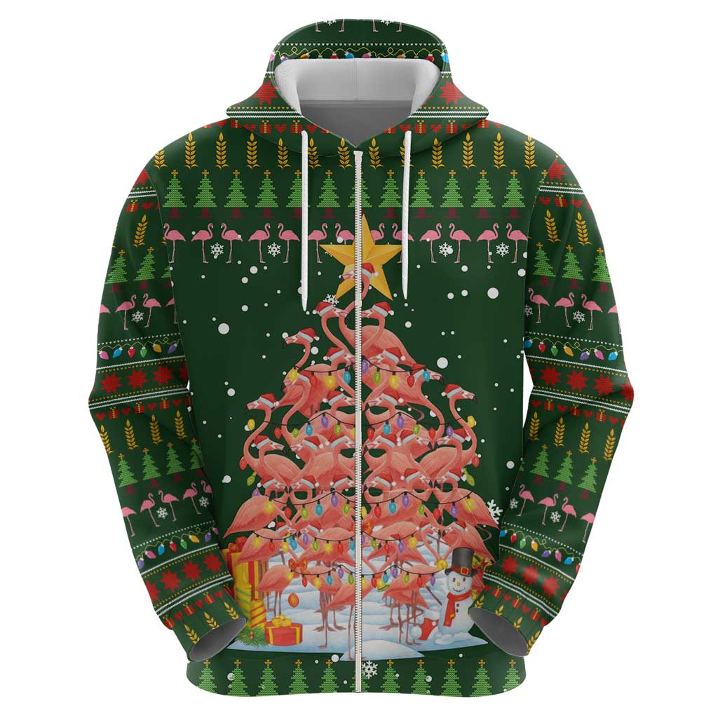 Flamingo Christmas Tree Christmas Zip Hoodie Funny Xmas Holiday Patterns - Wonder Print Shop