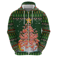 Flamingo Christmas Tree Christmas Zip Hoodie Funny Xmas Holiday Patterns - Wonder Print Shop