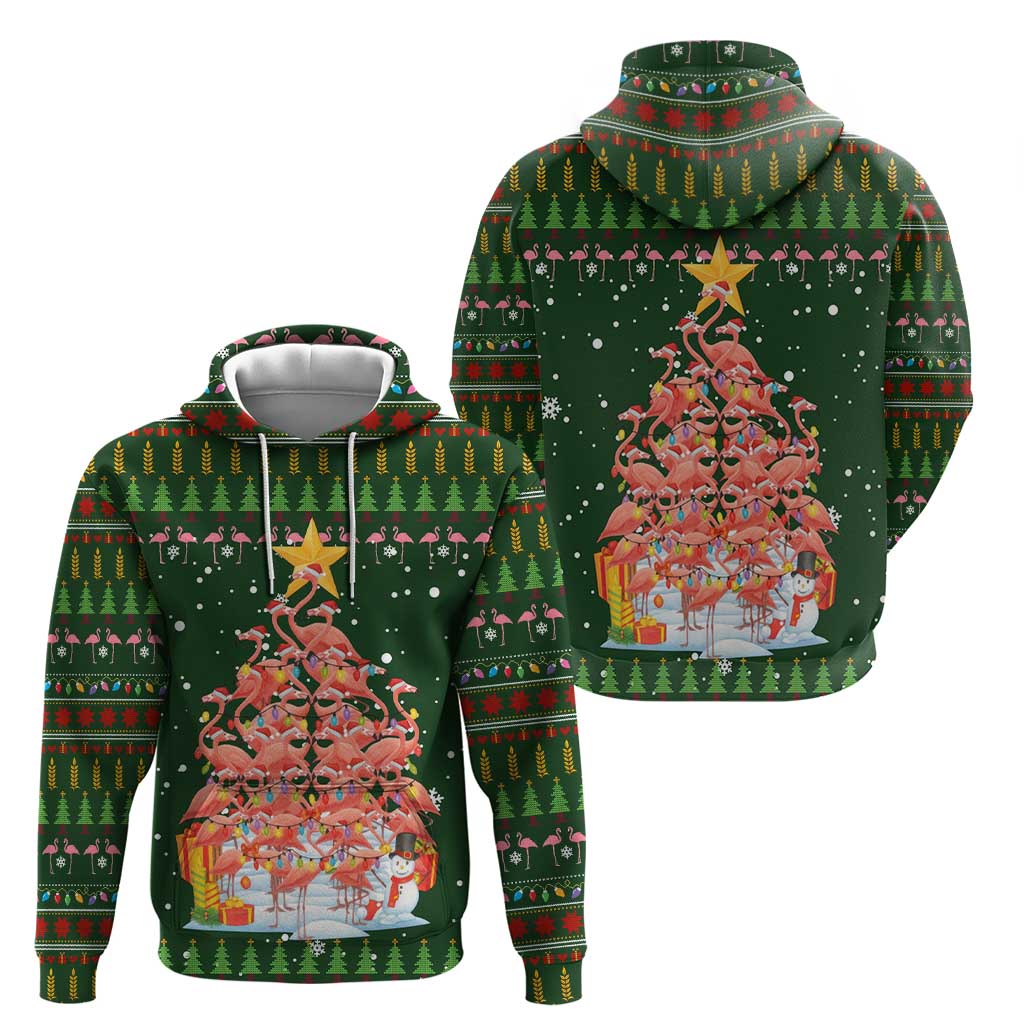 Flamingo Christmas Tree Christmas Zip Hoodie Funny Xmas Holiday Patterns - Wonder Print Shop