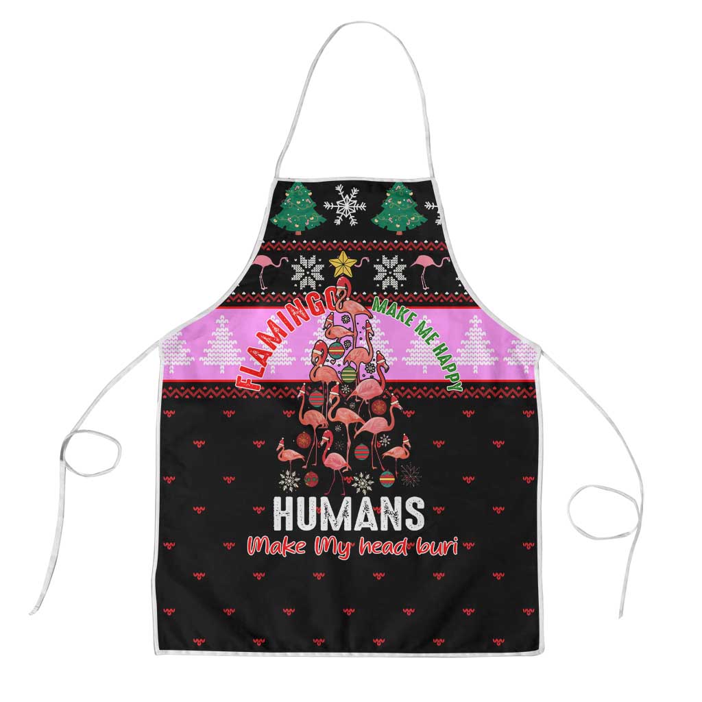 Flamingo Make Me Happy Christmas Apron Funny Xmas Holiday Patterns - Wonder Print Shop