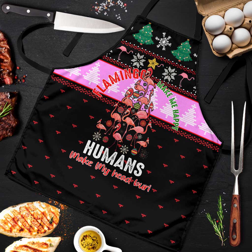 Flamingo Make Me Happy Christmas Apron Funny Xmas Holiday Patterns - Wonder Print Shop