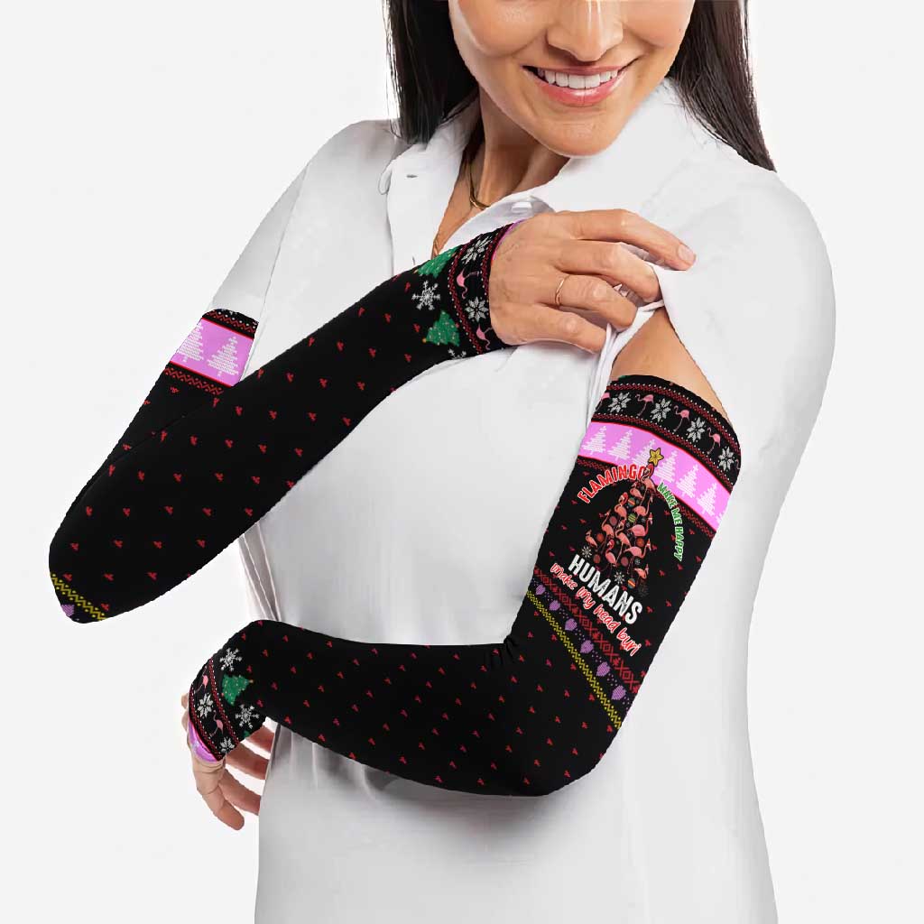 Flamingo Make Me Happy Christmas Arm Sleeves Funny Xmas Holiday Patterns - Wonder Print Shop