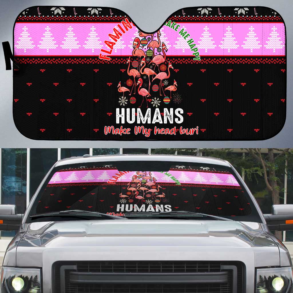Flamingo Make Me Happy Christmas Auto Sun Shade Funny Xmas Holiday Patterns - Wonder Print Shop