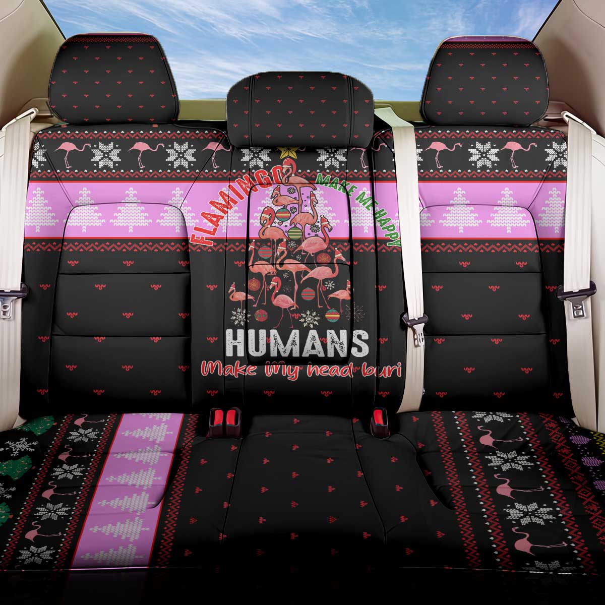 Flamingo Make Me Happy Christmas Back Car Seat Cover Funny Xmas Holiday Patterns - Wonder Print Shop