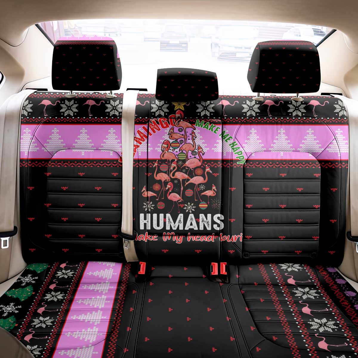 Flamingo Make Me Happy Christmas Back Car Seat Cover Funny Xmas Holiday Patterns - Wonder Print Shop