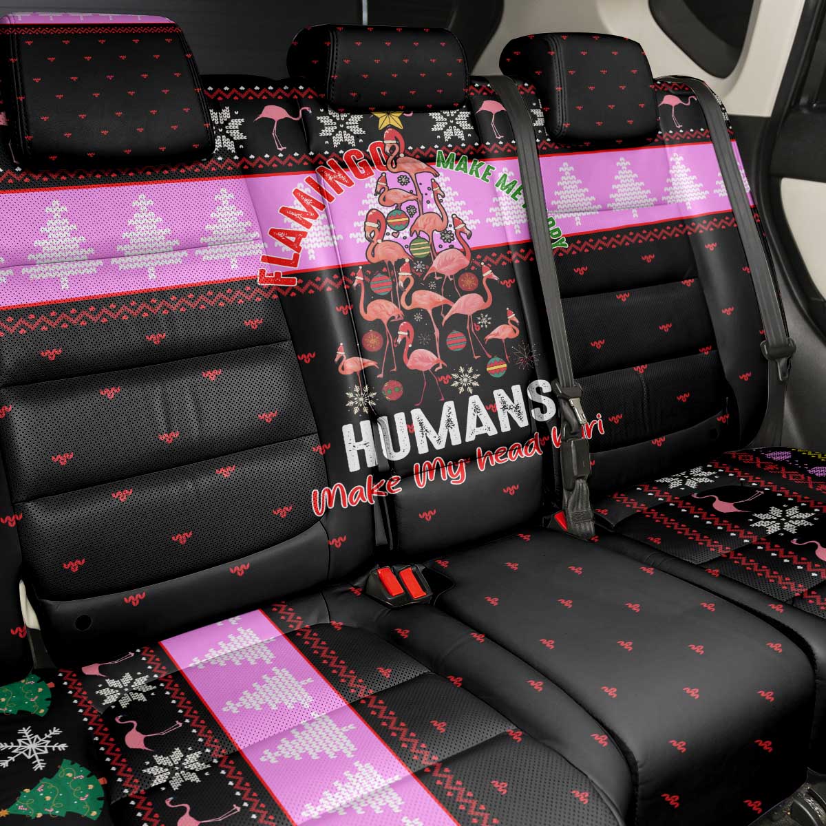 Flamingo Make Me Happy Christmas Back Car Seat Cover Funny Xmas Holiday Patterns - Wonder Print Shop