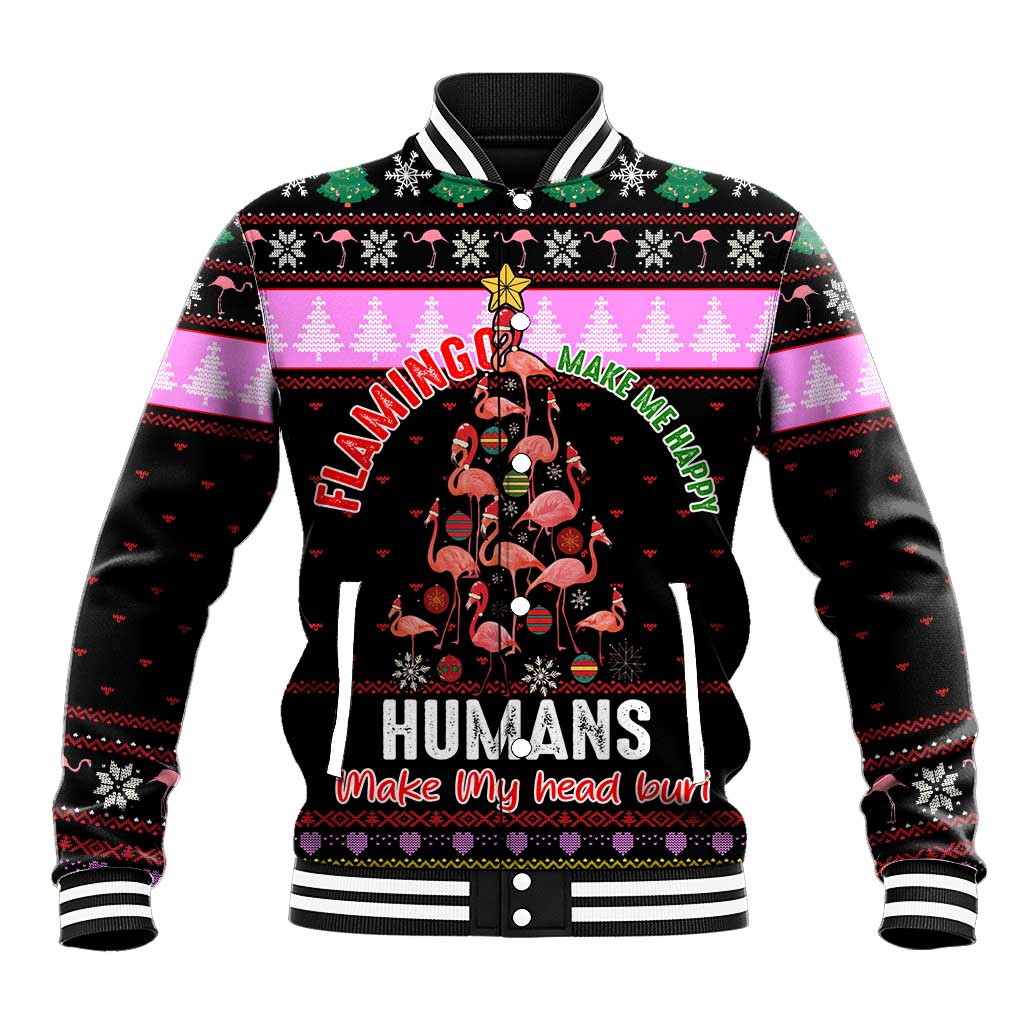 Flamingo Make Me Happy Christmas Baseball Jacket Funny Xmas Holiday Patterns - Wonder Print Shop