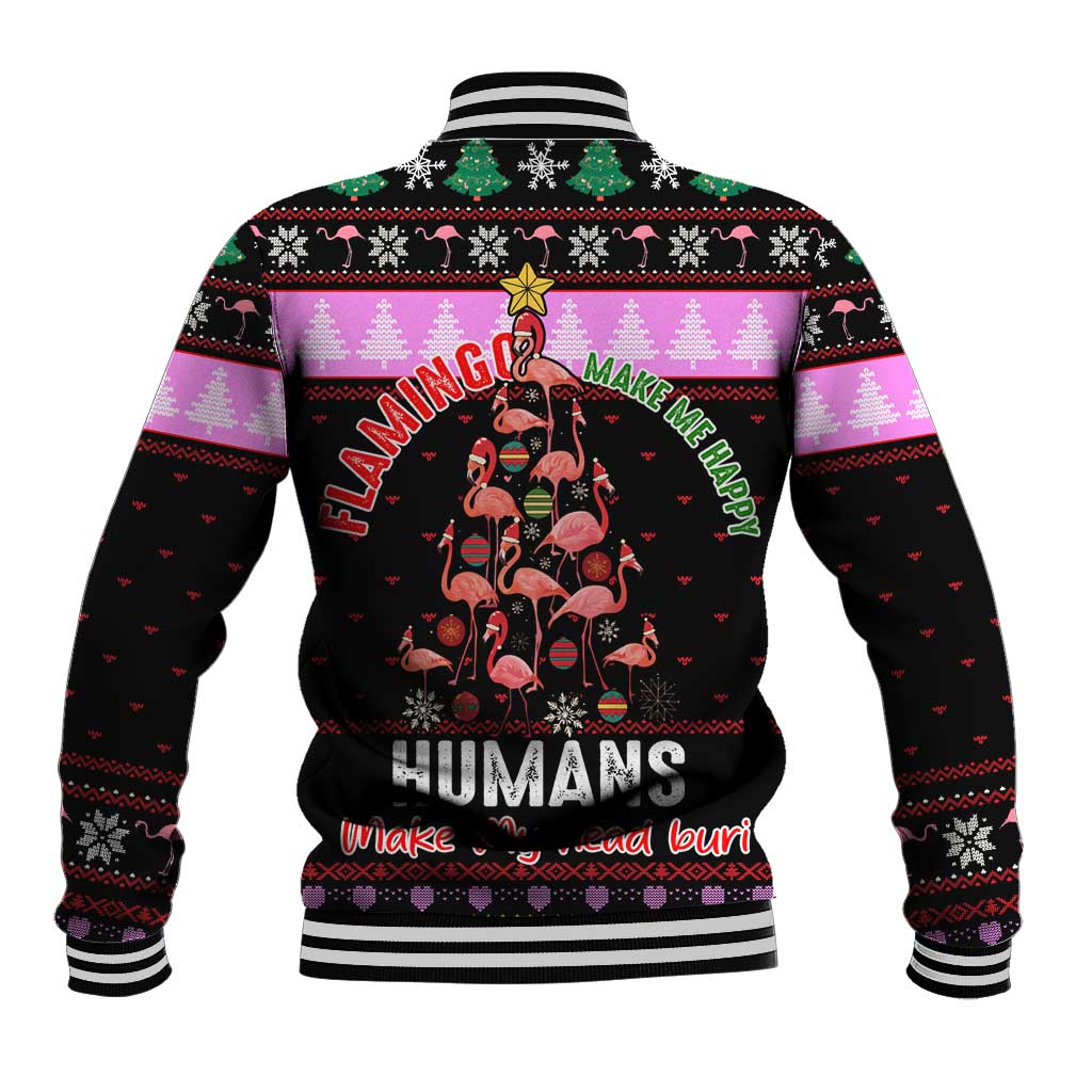 Flamingo Make Me Happy Christmas Baseball Jacket Funny Xmas Holiday Patterns - Wonder Print Shop