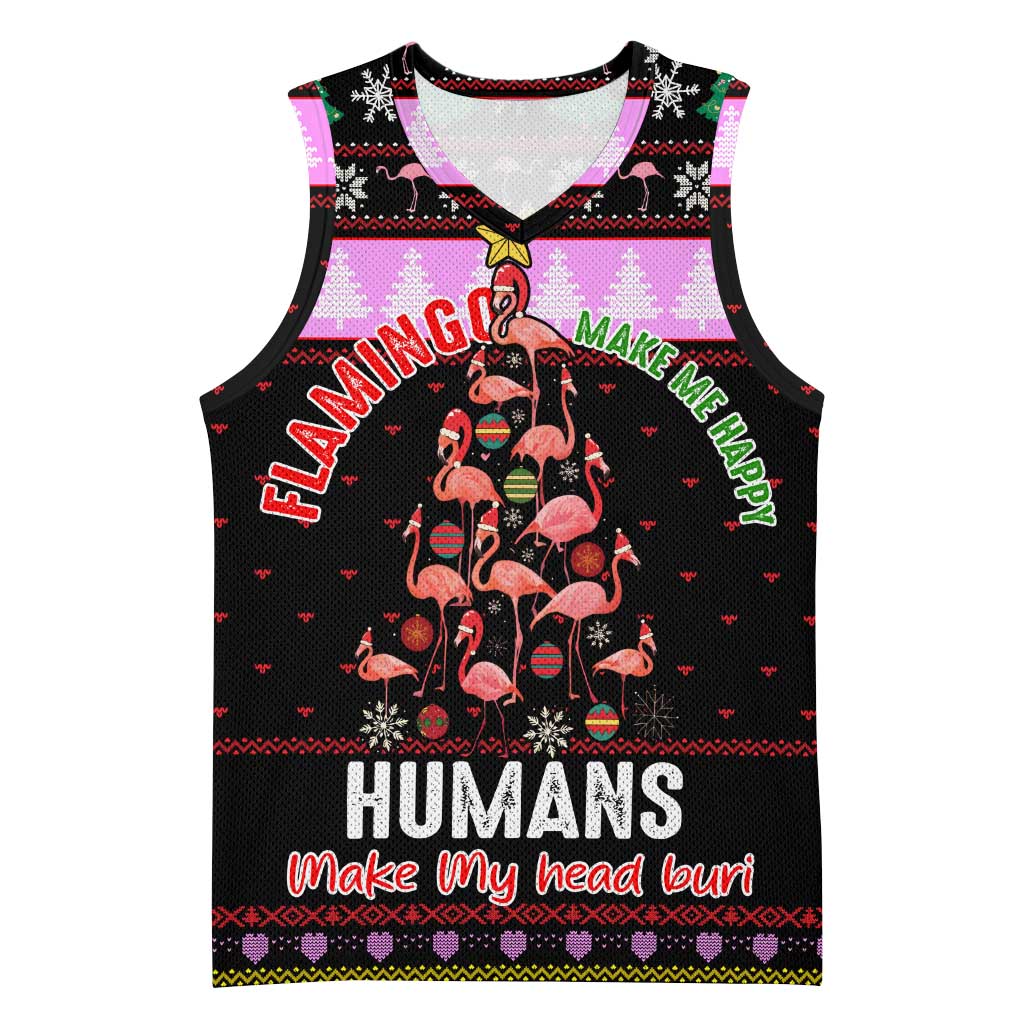 Flamingo Make Me Happy Christmas Basketball Jersey Funny Xmas Holiday Patterns - Wonder Print Shop