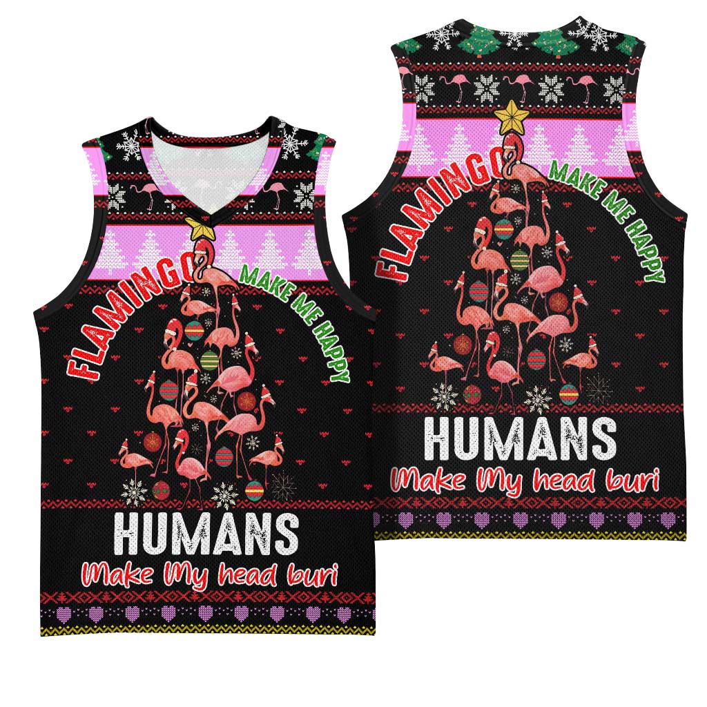 Flamingo Make Me Happy Christmas Basketball Jersey Funny Xmas Holiday Patterns - Wonder Print Shop