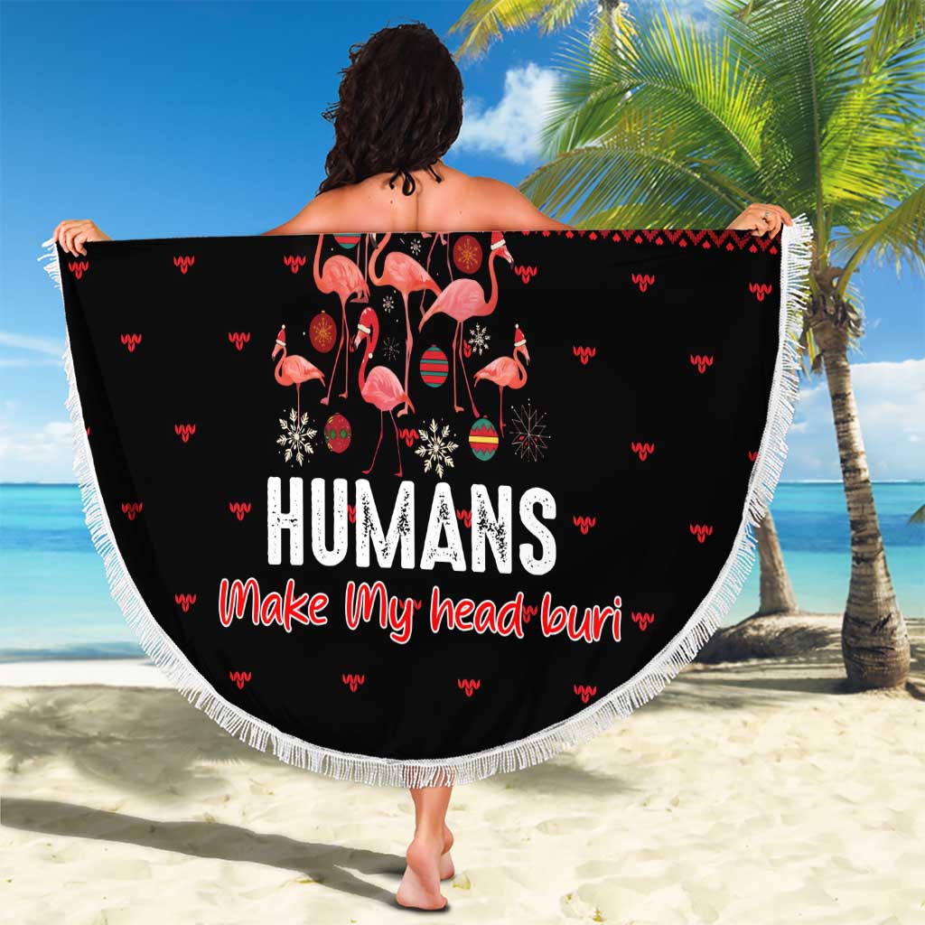 Flamingo Make Me Happy Christmas Beach Blanket Funny Xmas Holiday Patterns - Wonder Print Shop