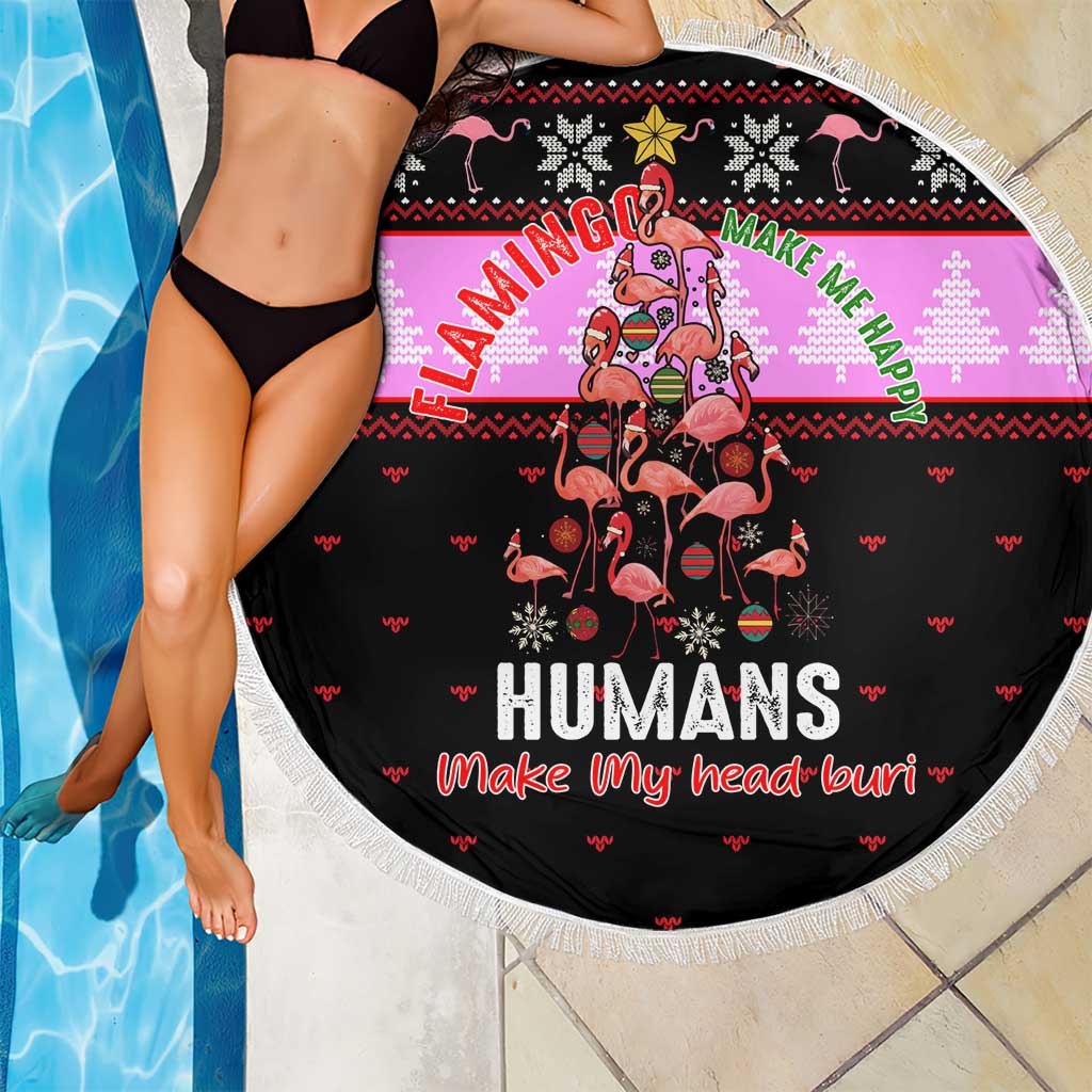 Flamingo Make Me Happy Christmas Beach Blanket Funny Xmas Holiday Patterns - Wonder Print Shop