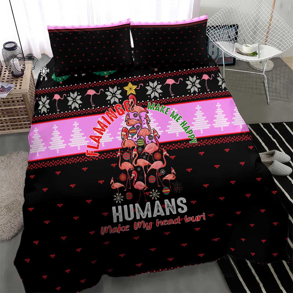 Flamingo Make Me Happy Christmas Bedding Set Funny Xmas Holiday Patterns - Wonder Print Shop