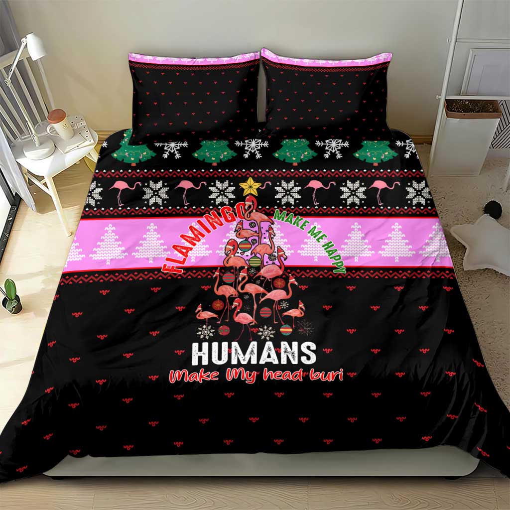 Flamingo Make Me Happy Christmas Bedding Set Funny Xmas Holiday Patterns - Wonder Print Shop