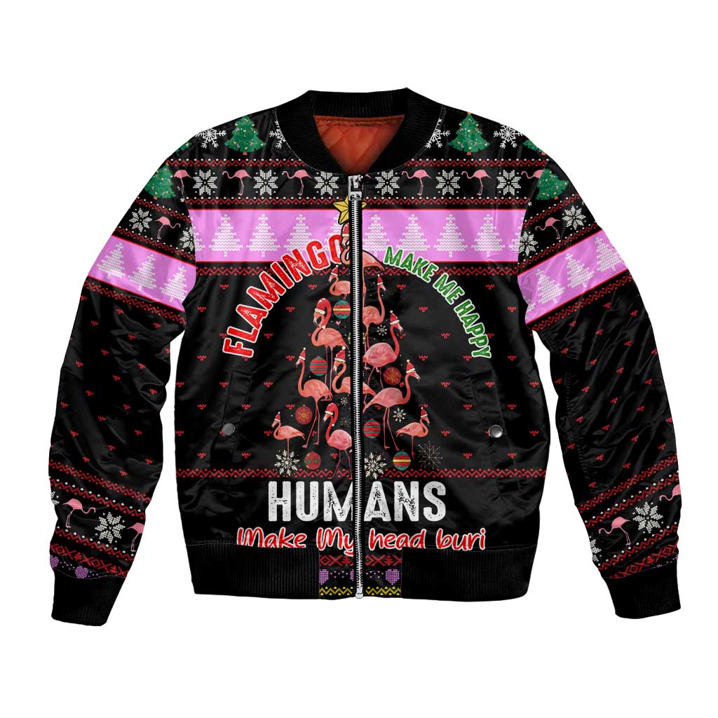 Flamingo Make Me Happy Christmas Bomber Jacket Funny Xmas Holiday Patterns - Wonder Print Shop