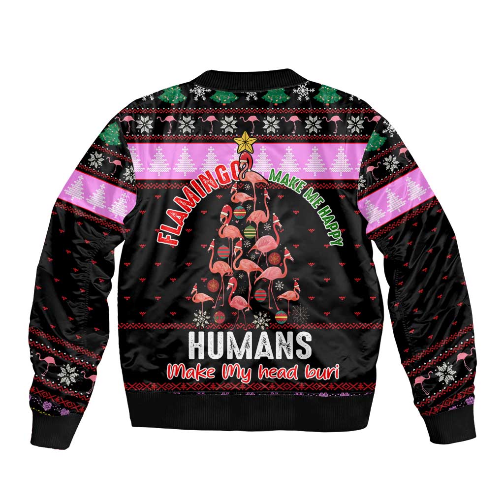 Flamingo Make Me Happy Christmas Bomber Jacket Funny Xmas Holiday Patterns - Wonder Print Shop