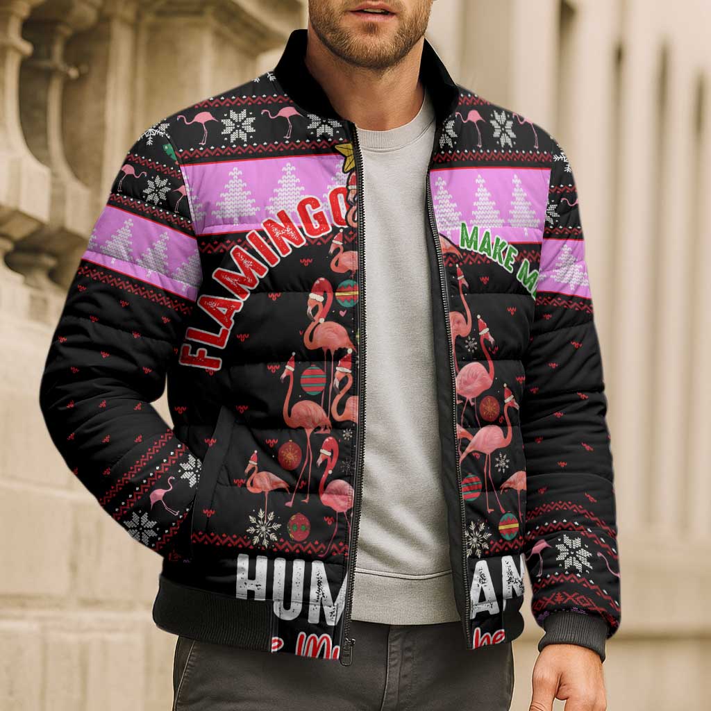 Flamingo Make Me Happy Christmas Bomber Puffer Jacket Funny Xmas Holiday Patterns - Wonder Print Shop