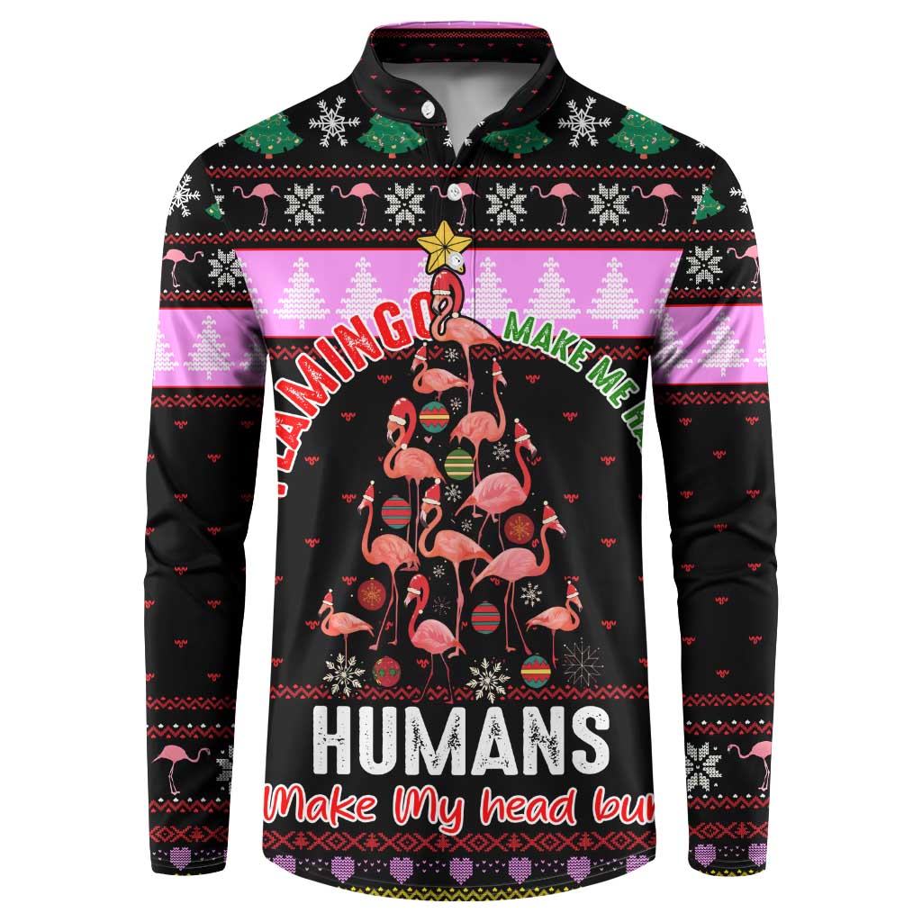 Flamingo Make Me Happy Christmas Button Sweatshirt Funny Xmas Holiday Patterns - Wonder Print Shop