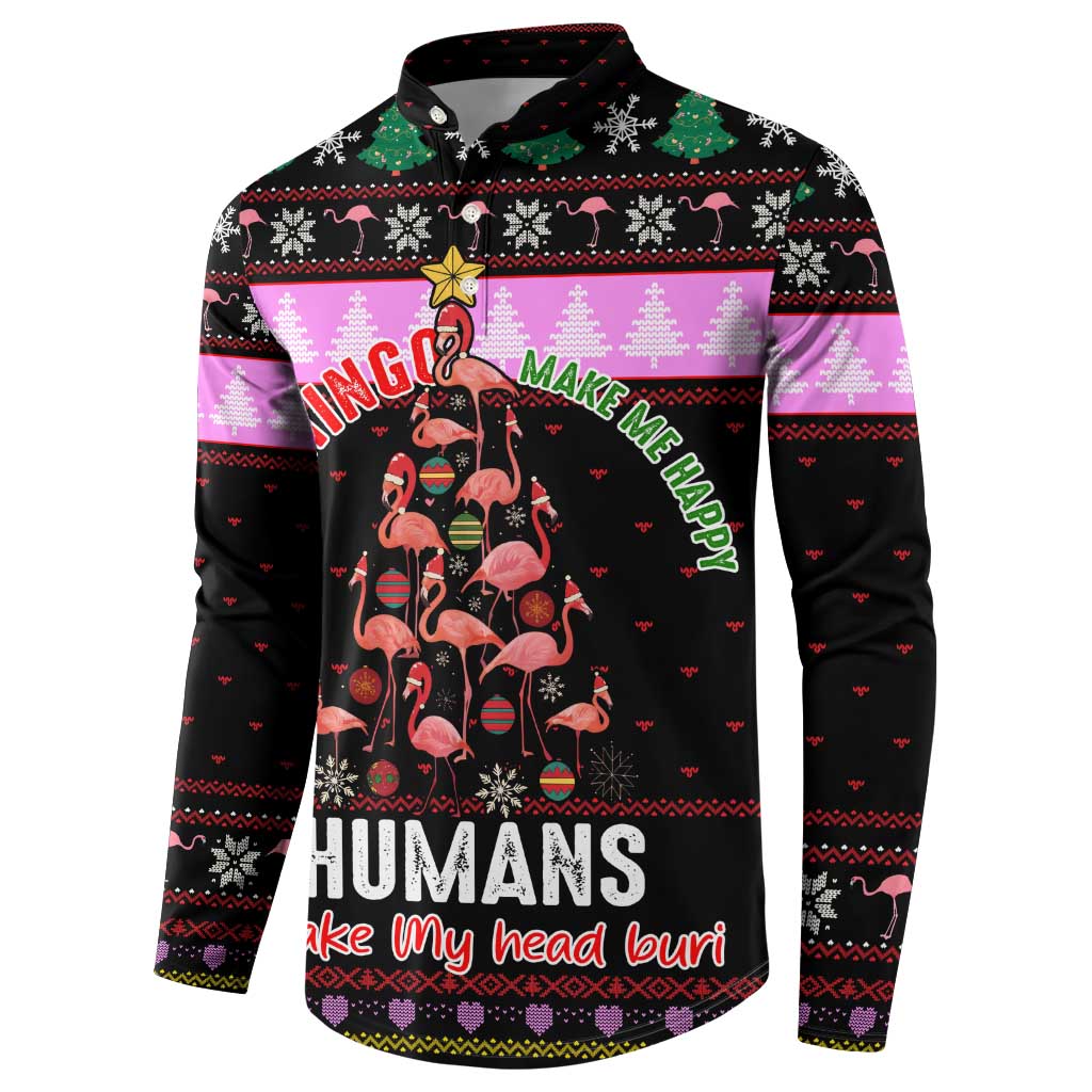 Flamingo Make Me Happy Christmas Button Sweatshirt Funny Xmas Holiday Patterns - Wonder Print Shop