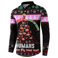 Flamingo Make Me Happy Christmas Button Sweatshirt Funny Xmas Holiday Patterns - Wonder Print Shop