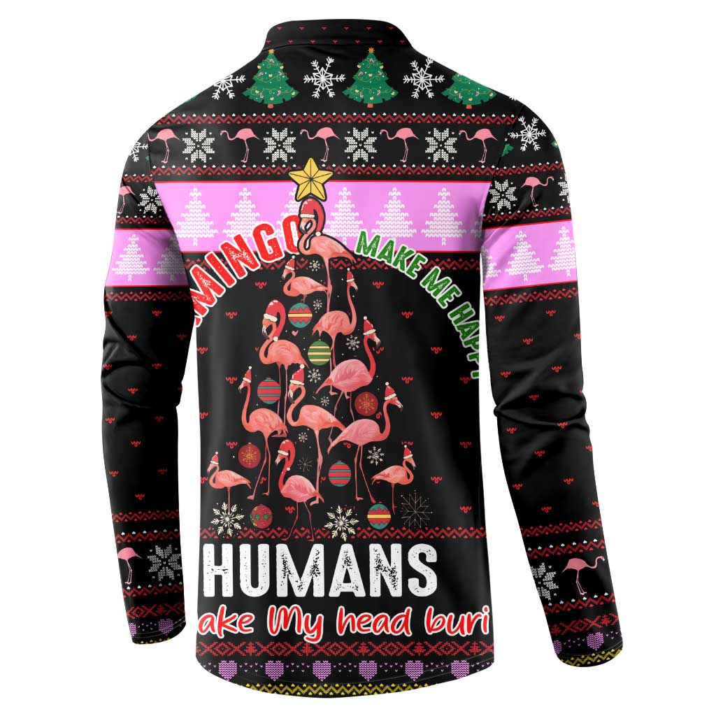 Flamingo Make Me Happy Christmas Button Sweatshirt Funny Xmas Holiday Patterns - Wonder Print Shop