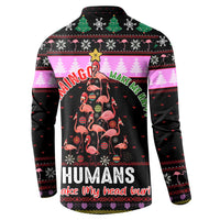 Flamingo Make Me Happy Christmas Button Sweatshirt Funny Xmas Holiday Patterns - Wonder Print Shop