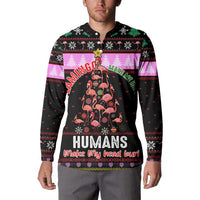 Flamingo Make Me Happy Christmas Button Sweatshirt Funny Xmas Holiday Patterns - Wonder Print Shop