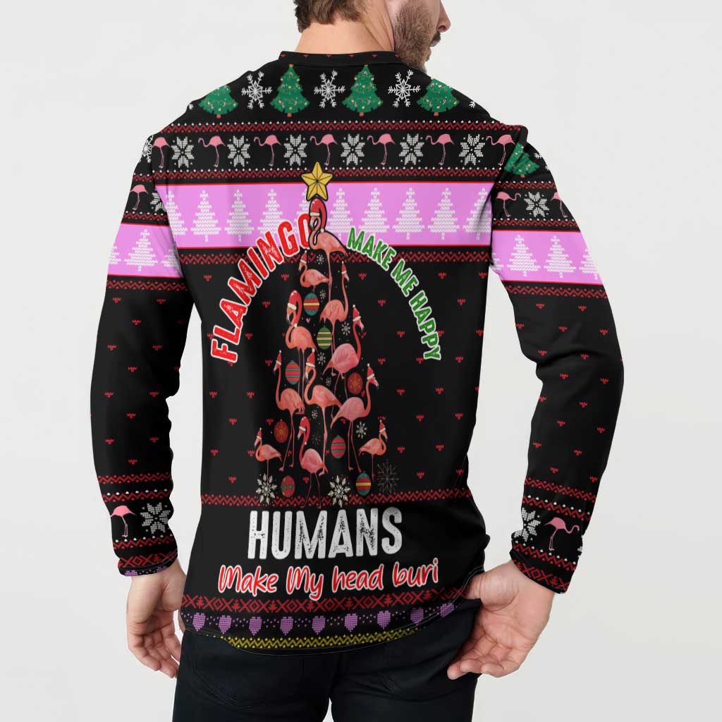 Flamingo Make Me Happy Christmas Button Sweatshirt Funny Xmas Holiday Patterns - Wonder Print Shop