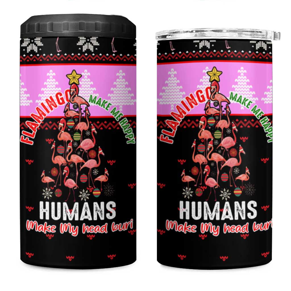 Flamingo Make Me Happy Christmas 4 in 1 Can Cooler Tumbler Funny Xmas Holiday Patterns - Wonder Print Shop