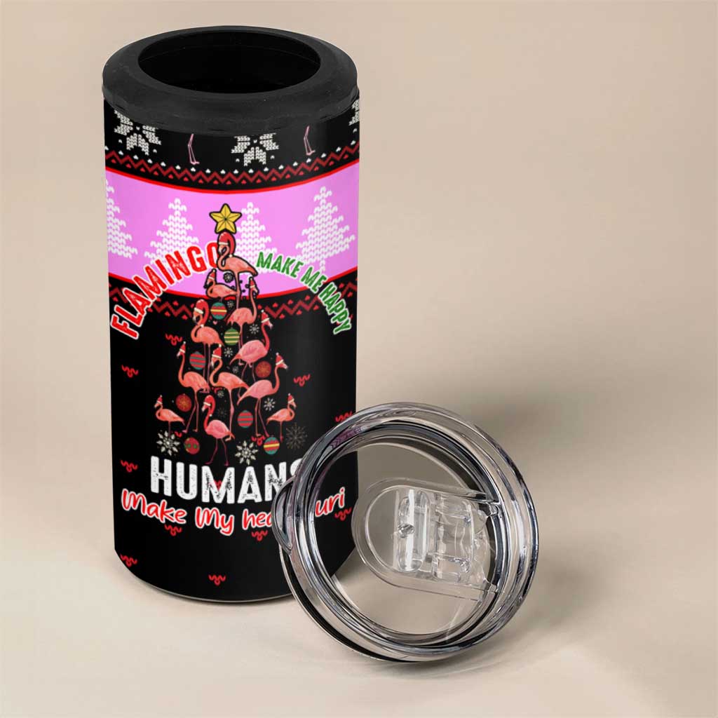 Flamingo Make Me Happy Christmas 4 in 1 Can Cooler Tumbler Funny Xmas Holiday Patterns - Wonder Print Shop