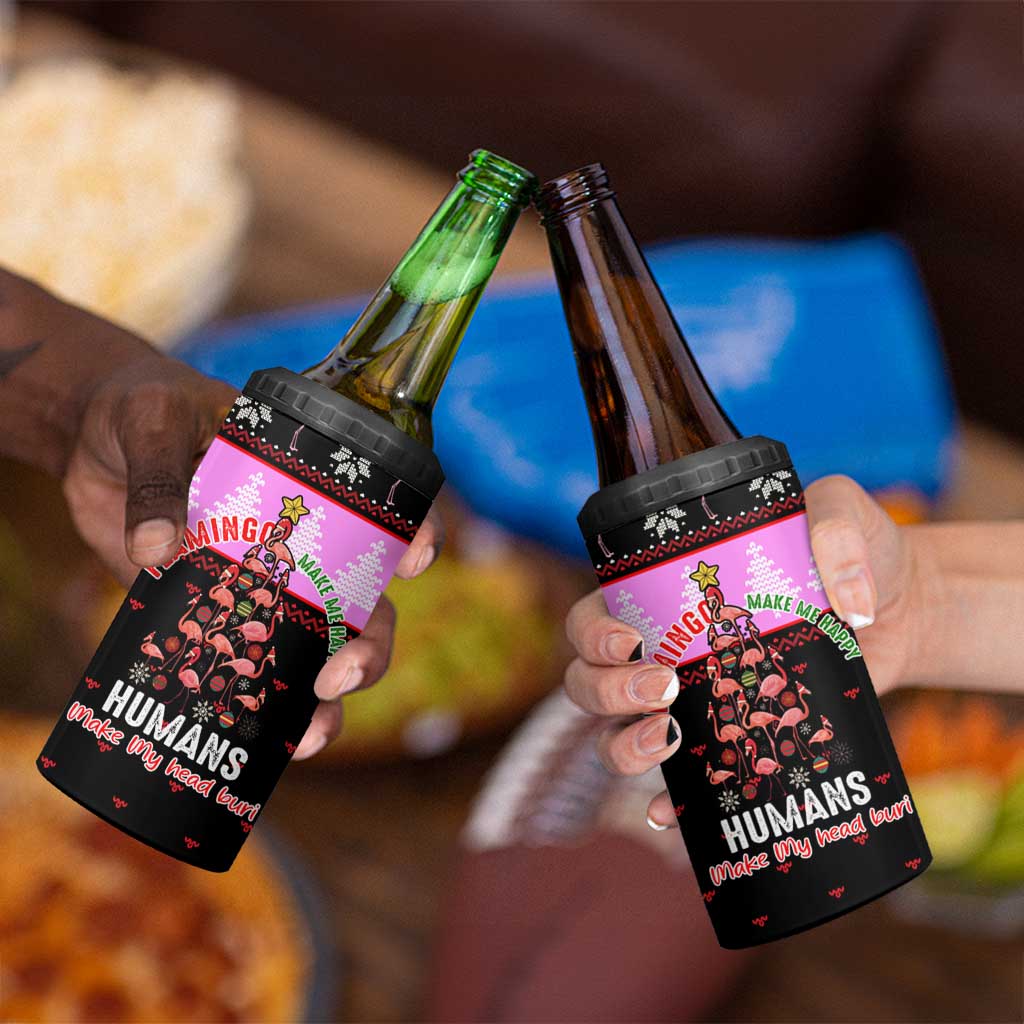 Flamingo Make Me Happy Christmas 4 in 1 Can Cooler Tumbler Funny Xmas Holiday Patterns - Wonder Print Shop