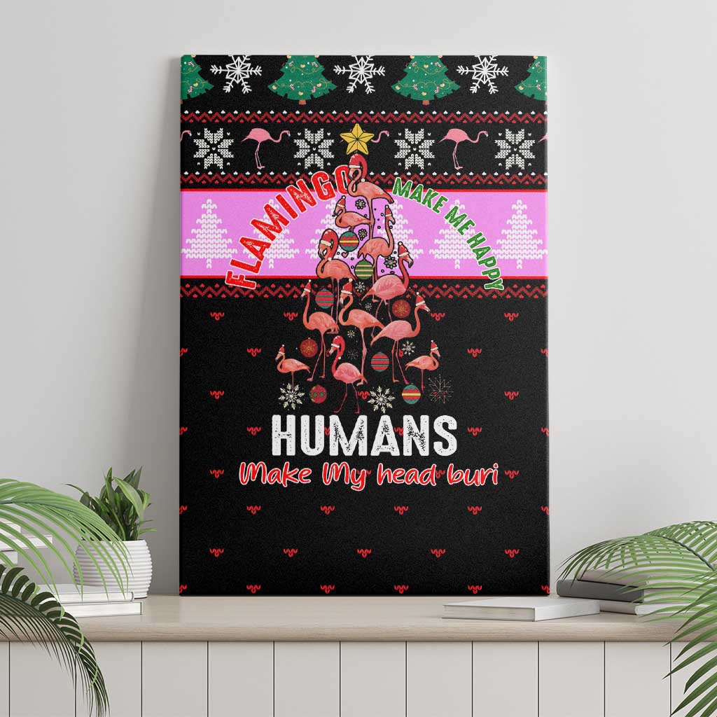 Flamingo Make Me Happy Christmas Canvas Wall Art Funny Xmas Holiday Patterns - Wonder Print Shop