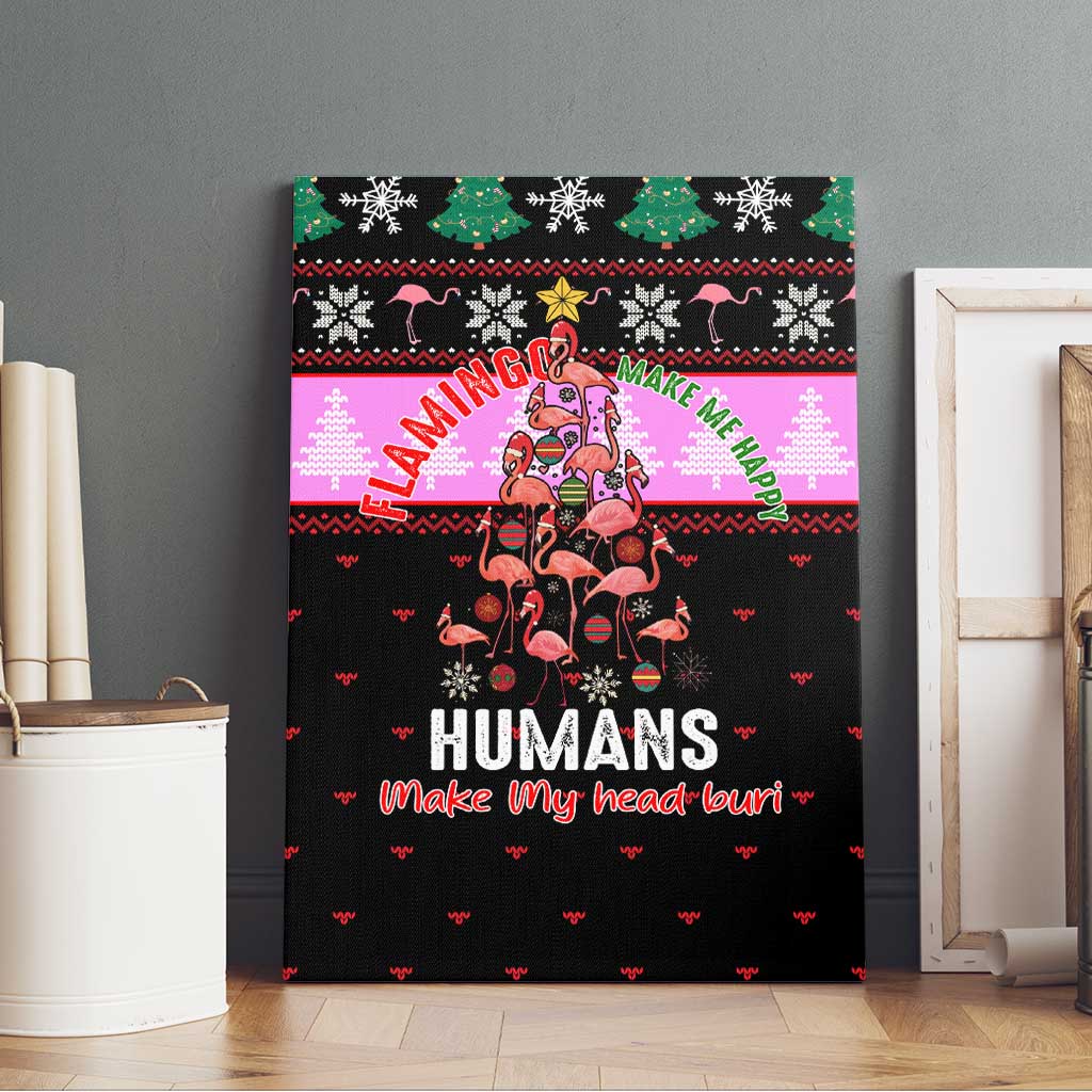 Flamingo Make Me Happy Christmas Canvas Wall Art Funny Xmas Holiday Patterns - Wonder Print Shop