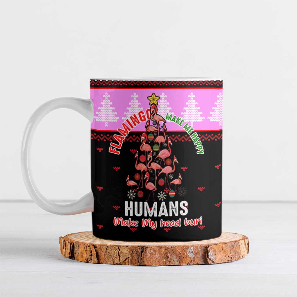 Flamingo Make Me Happy Christmas Ceramic Mug Funny Xmas Holiday Patterns - Wonder Print Shop